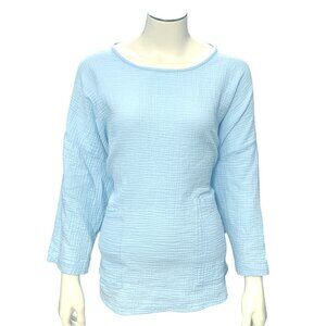 CCC Light Blue Cotton Boxy Top All Cotton Front Pockets Long Sleeve Blouse Large